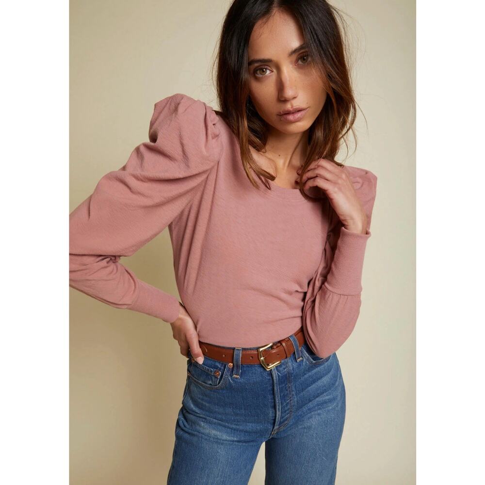 Nation Los Angeles Romy Modest Pink Top Long Puff Sleeve Pima Cotton Size Small